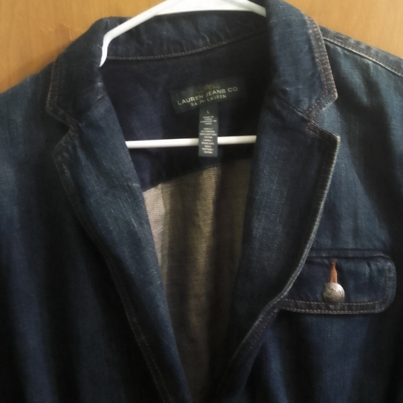 Woman's LRL Lauren Jeans Co. Ralph Lauren Denim Belted Jacket Dark Blue Harbor L - Picture 3 of 12